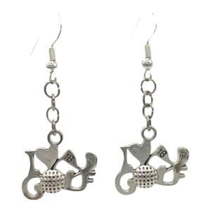 I Love Golf Earrings Silver Tone Golf Ball Club Dangles